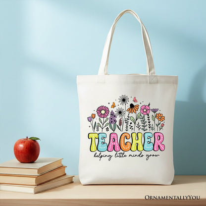 Helping Little Minds Grow Teacher Tote Bag, Floral Appreciation Gift Shopper - Shaketea