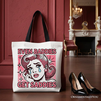 Even Baddies Get Saddies Tote Bag, Retro Crying Girl Pop Art for Stylish and Emotional Women - Shaketea