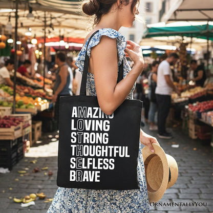 Inspirational Mom Tote Bag, Definition Gift Shopper for Brave and Thoughtful Mothers - Shaketea