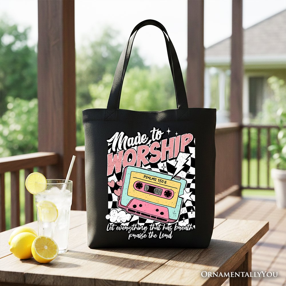 Made to Worship Christian Retro Tote Bag, Psalm 150:6 Bible Verse Gift Shopper - Shaketea