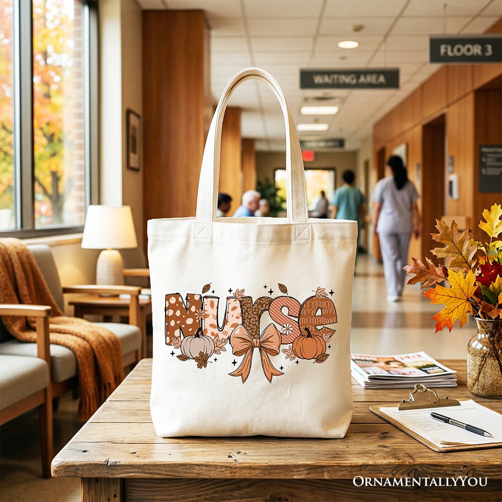 Nurse Coquette Autumn Tote Bag, Cozy Fall Pumpkins for Nurses - Shaketea