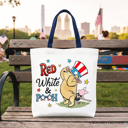 Red White & Proud Winnie-the-Pooh Tote Bag, 1926 A.A. Milne Patriotic 4th of July Gift Shopper - Shaketea