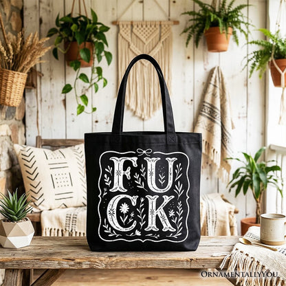 Sweary Wildflower Adult Humor Tote Bag, Western Boho Sassy Gift Shopper - Shaketea