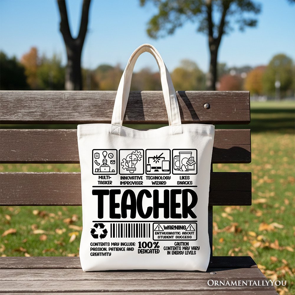 Teacher Label Tote Bag, Funny Barcode Gift Shopper for Dedicated Educators - Shaketea