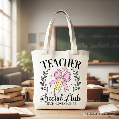 Teacher Social Club Tote Bag, Gift Shopper for Stylish Educators - Shaketea