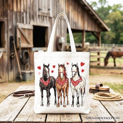 Valentine Horses Western Tote Bag, Cute Country Lover Gift Shopper - Shaketea