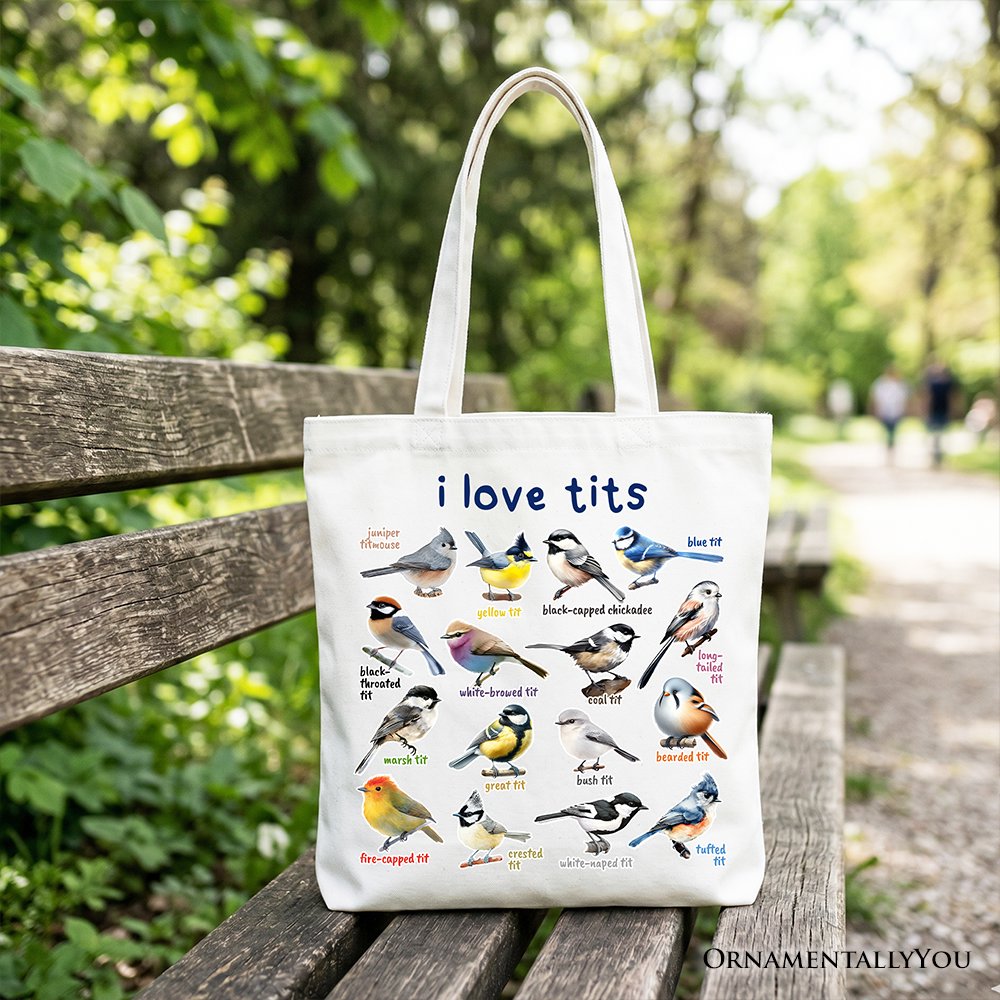 Whimsical Bird Tit Tote Bag, Funny Birdwatcher Gift Shopper Gift for Birder - Shaketea