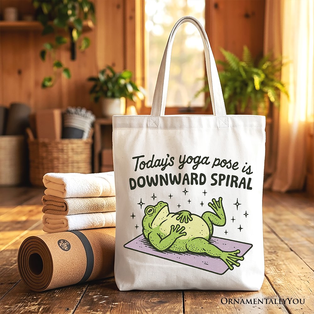 Yoga Frog Downward Spiral Tote Bag, Funny Mental Health Humor Gift Shopper - Shaketea