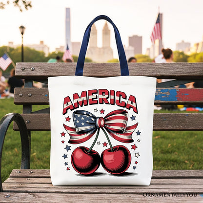 America Coquette Cherries Tote Bag, Patriotic 4th of July Gift Shopper - Shaketea