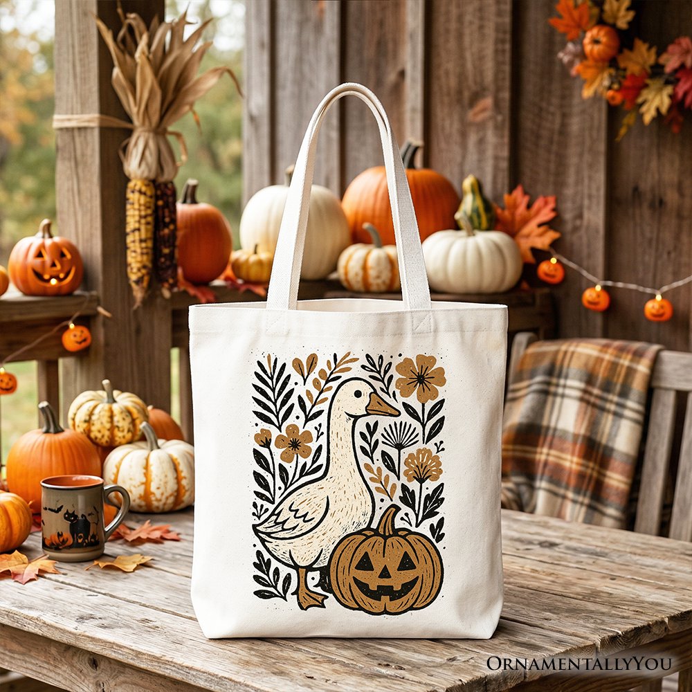 Boho Goose Halloween Pumpkin Tote Bag, Spooky Fall Floral Gift Shopper - Shaketea