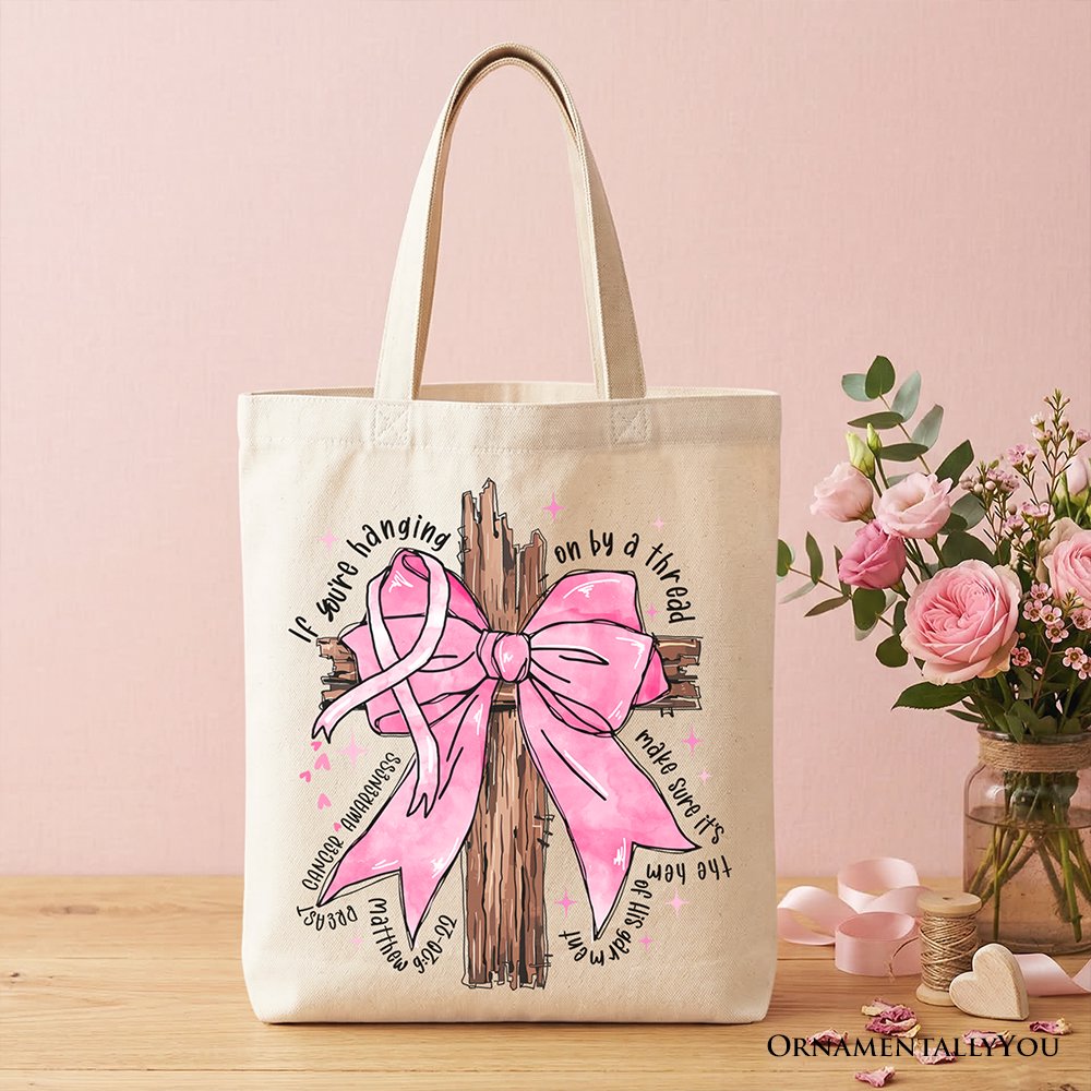 Breast Cancer Pink Bow Cross Tote Bag, Awareness Faith Christian Gift Shopper - Shaketea
