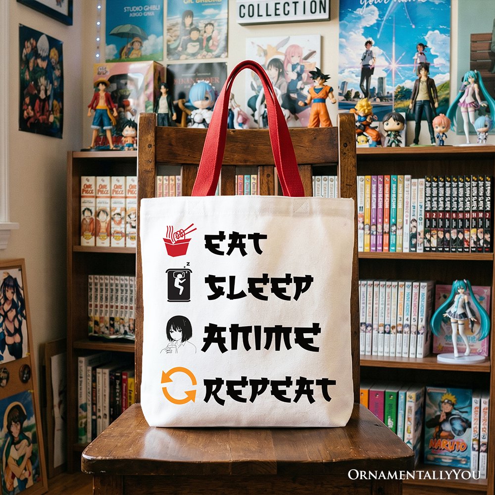 Eat Sleep Anime Repeat Tote Bag, Funny Gift Shopper For Anime Lover - Shaketea