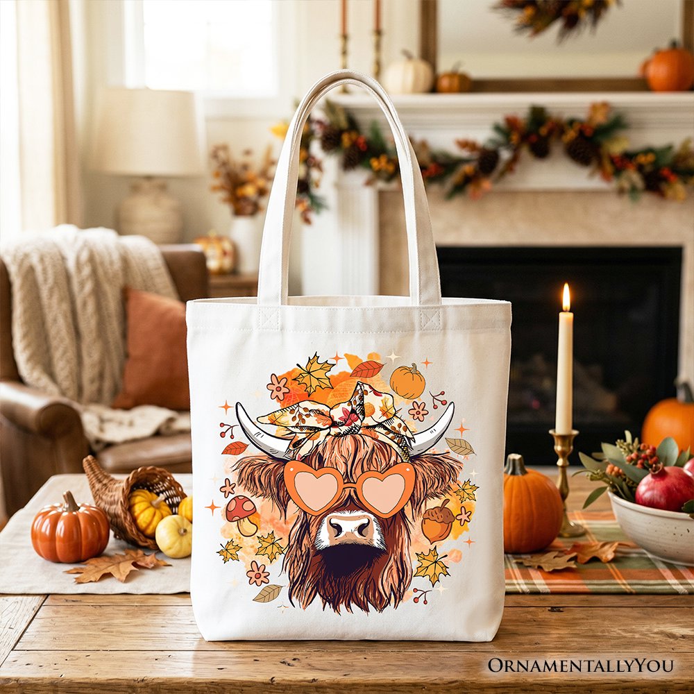 Fall Highland Cow Tote Bag, Messy Bun Howdy Gift Shopper with Autumn Vibes - Shaketea