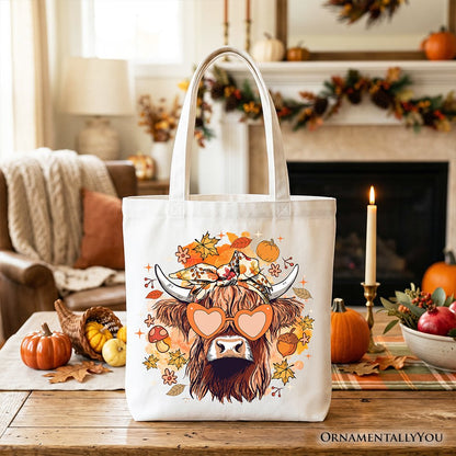 Fall Highland Cow Tote Bag, Messy Bun Howdy Gift Shopper with Autumn Vibes - Shaketea