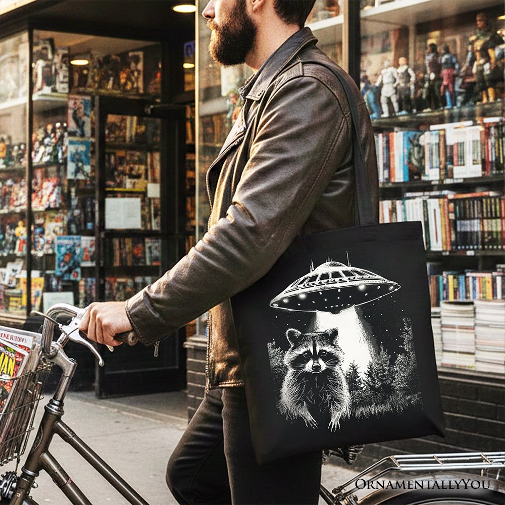 Funny UFO Raccoon Tote Bag, Gift Shopper for Alien Enthusiasts - Shaketea