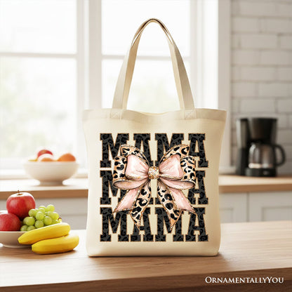 Glitter Leopard Mama Tote Bag, Coquette Bow Gift Shopper for Glam and Trendy Mothers - Shaketea