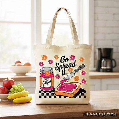 Go Spread It Christian Tote Bag, Cute Gospel Jam and Toast Gift Shopper - Shaketea