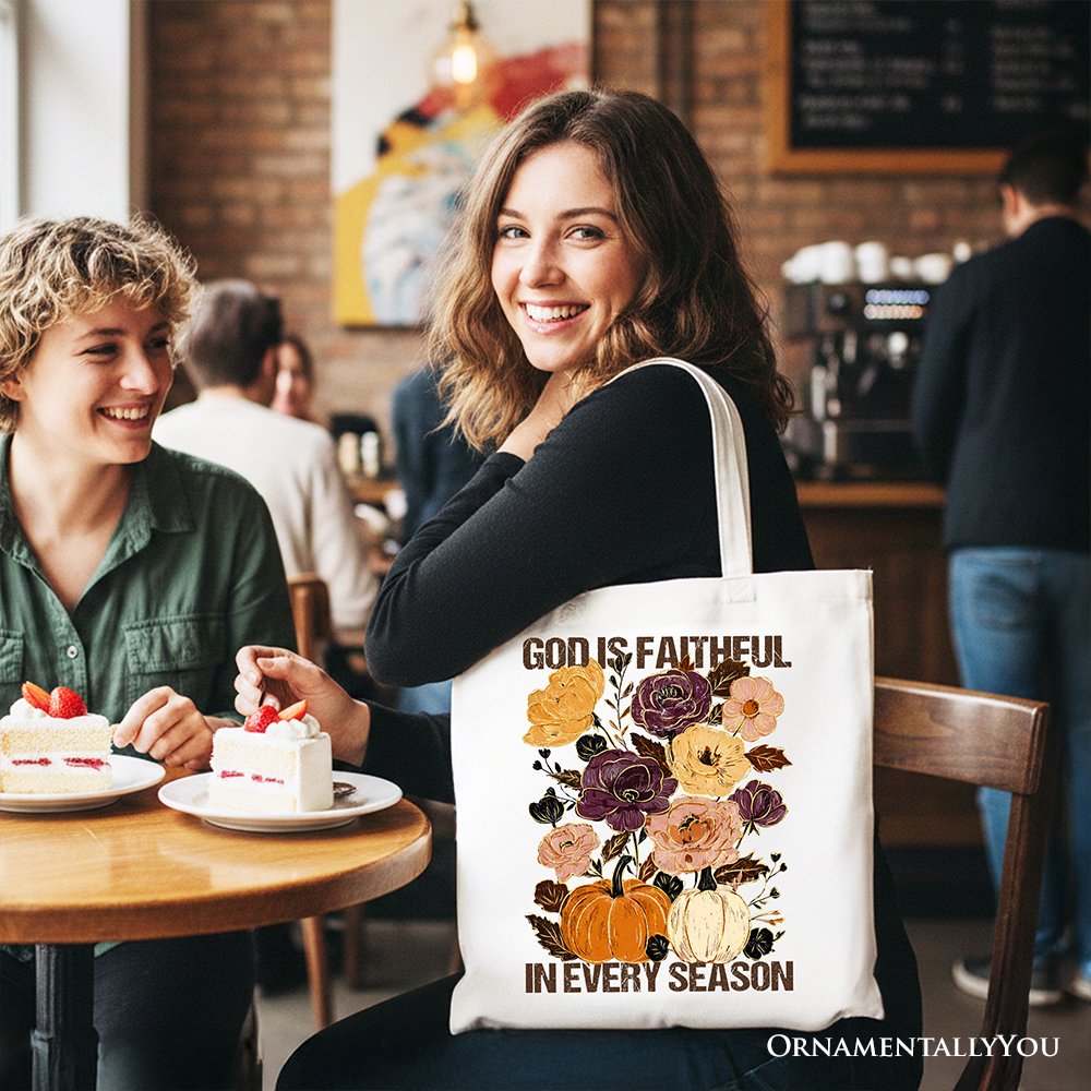 God Is Faithful in Every Season Floral Tote Bag, Christian Fall Gift Shopper - Shaketea