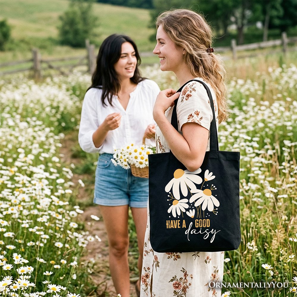 Have a Good Daisy Tote Bag, Floral Gift Shopper with Positive Retro Vibes - Shaketea