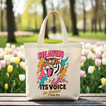Heaven Lifts its Voice in Praise Christian Tote Bag, Tiger Psalm 191 Bible Verse Gift Shopper - Shaketea
