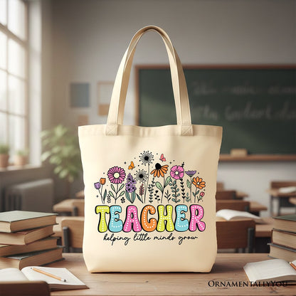 Helping Little Minds Grow Teacher Tote Bag, Floral Appreciation Gift Shopper - Shaketea