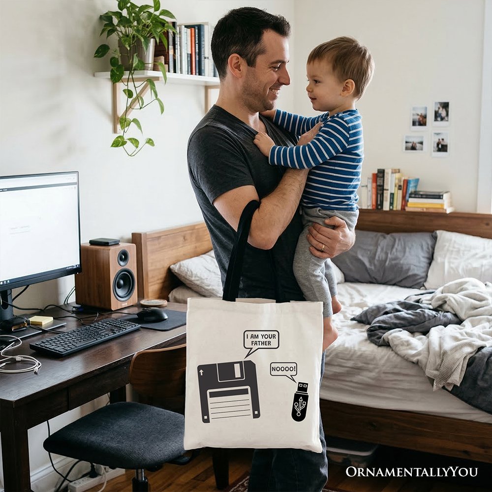 I Am Your Father Floppy Disk Tote Bag, Funny USB Retro Dad Computer Nerd Gift Shopper - Shaketea