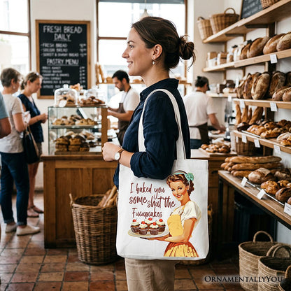 I Baked You Some Shut The Fucupcakes Tote Bag, Funny Retro Kitchen Gift Shopper for Quirky and Fun Bakers
