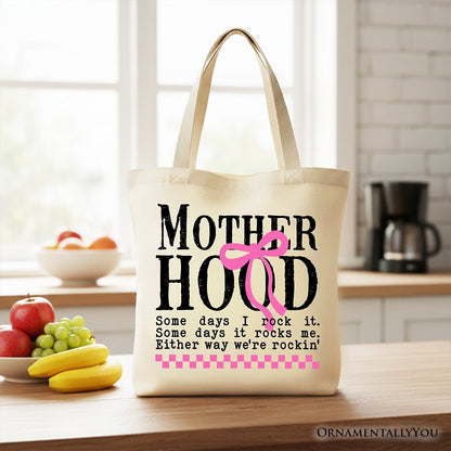 Motherhood Coquette Pink Bow Tote Bag, Retro Checkered Gift Shopper - Shaketea