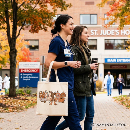 Nurse Coquette Autumn Tote Bag, Cozy Fall Pumpkins for Nurses - Shaketea