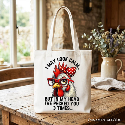 Pecking Chicken Tote Bag, Red Glasses and Bow White Gift Shopper for Sassy Women - Shaketea