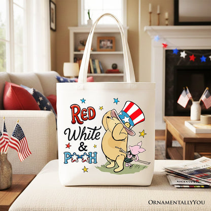 Red White & Proud Winnie-the-Pooh Tote Bag, 1926 A.A. Milne Patriotic 4th of July Gift Shopper - Shaketea
