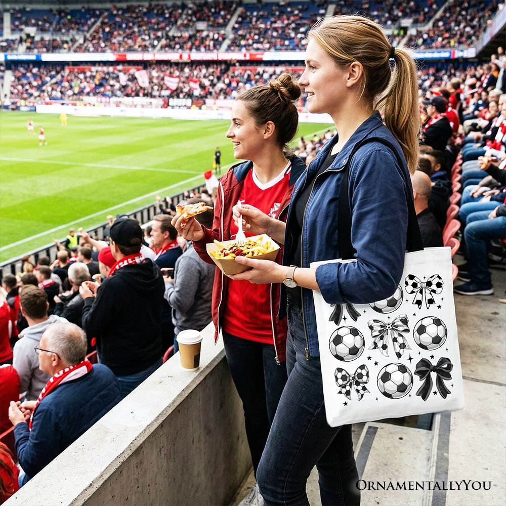 Soccer Balls Coquette Bows Tote Bag, Sports Mom Gift Shopper - Shaketea