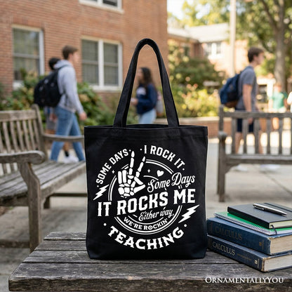 Some Days I Rock It Some Days It Rocks Me Tote Bag, Funny Gift Shopper for Fun Teachers - Shaketea