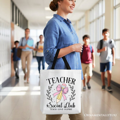 Teacher Social Club Tote Bag, Gift Shopper for Stylish Educators - Shaketea