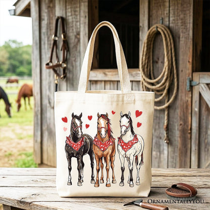 Valentine Horses Western Tote Bag, Cute Country Lover Gift Shopper - Shaketea