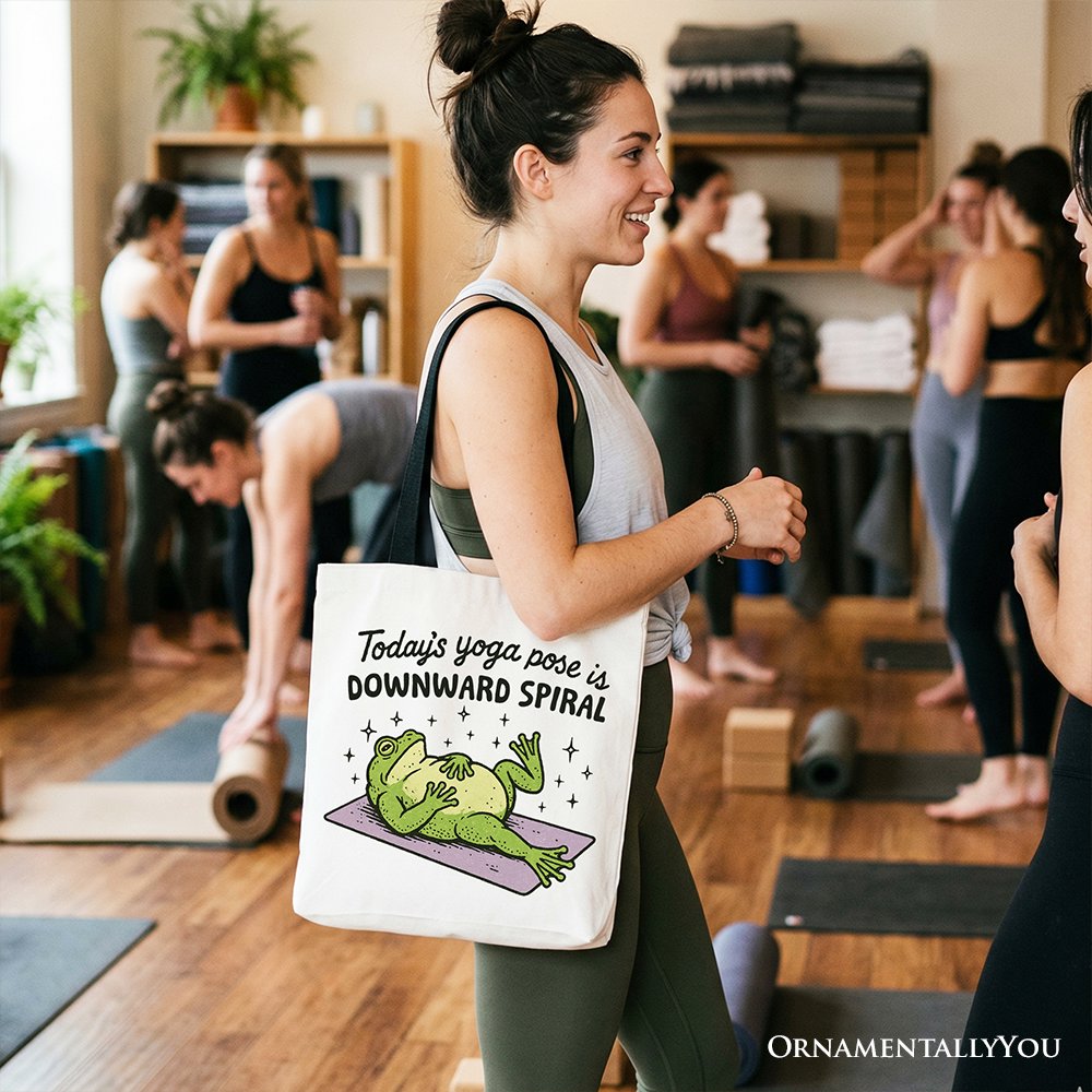 Yoga Frog Downward Spiral Tote Bag, Funny Mental Health Humor Gift Shopper - Shaketea