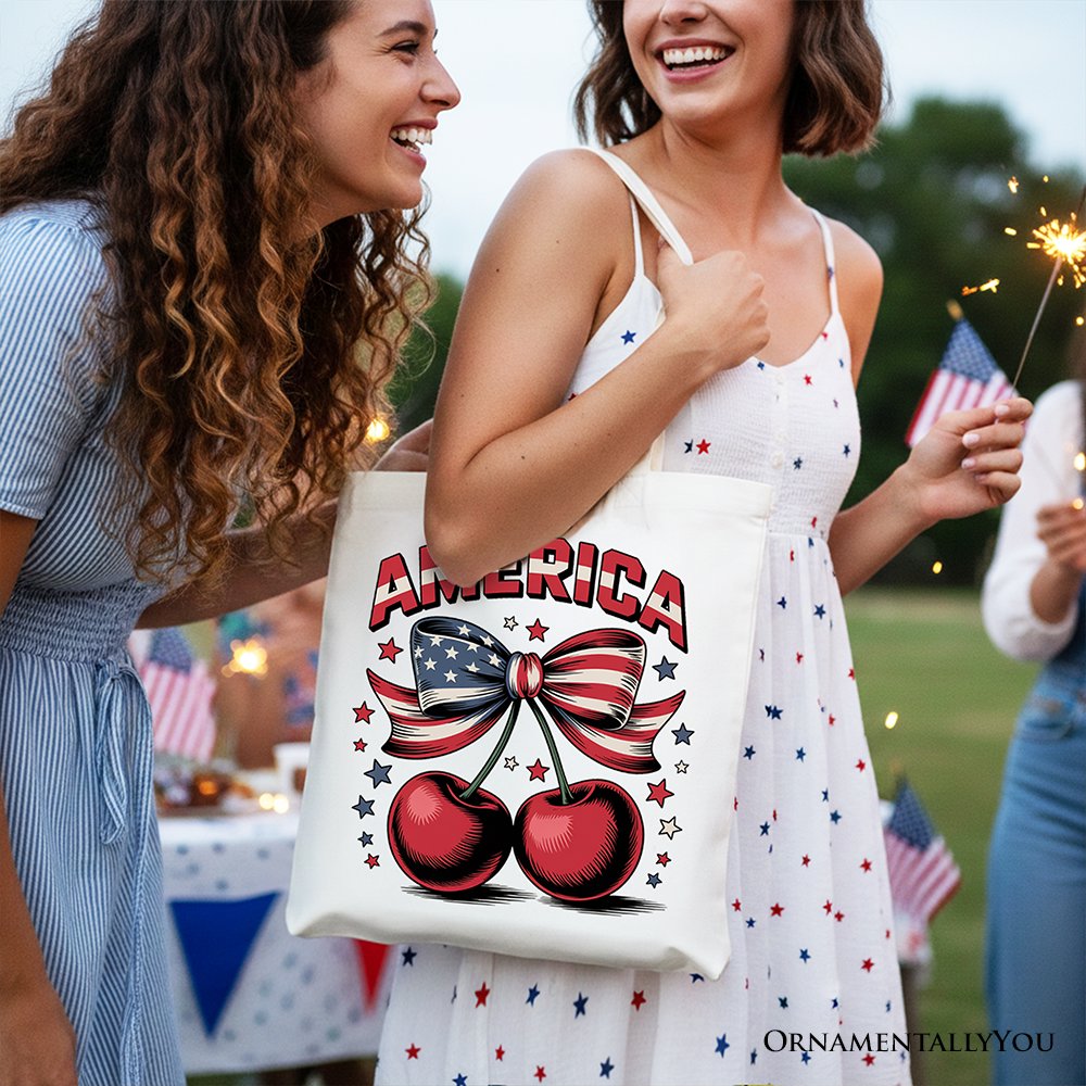 America Coquette Cherries Tote Bag, Patriotic 4th of July Gift Shopper - Shaketea