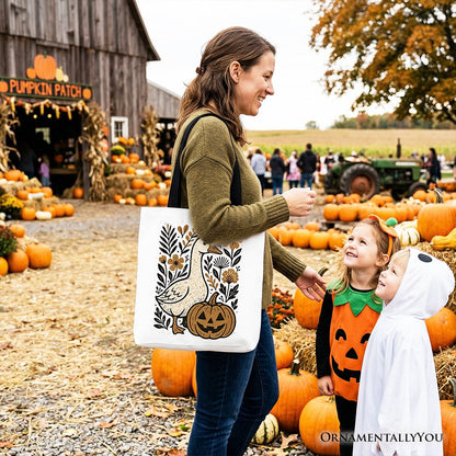 Boho Goose Halloween Pumpkin Tote Bag, Spooky Fall Floral Gift Shopper - Shaketea