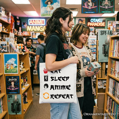 Eat Sleep Anime Repeat Tote Bag, Funny Gift Shopper For Anime Lover - Shaketea