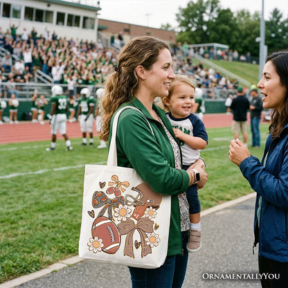 Football Mom Coquette Bow Daisy Tote Bag, Retro Fall Game Day Preppy Gift Shopper - Shaketea