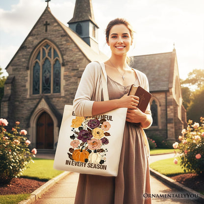 God Is Faithful in Every Season Floral Tote Bag, Christian Fall Gift Shopper - Shaketea