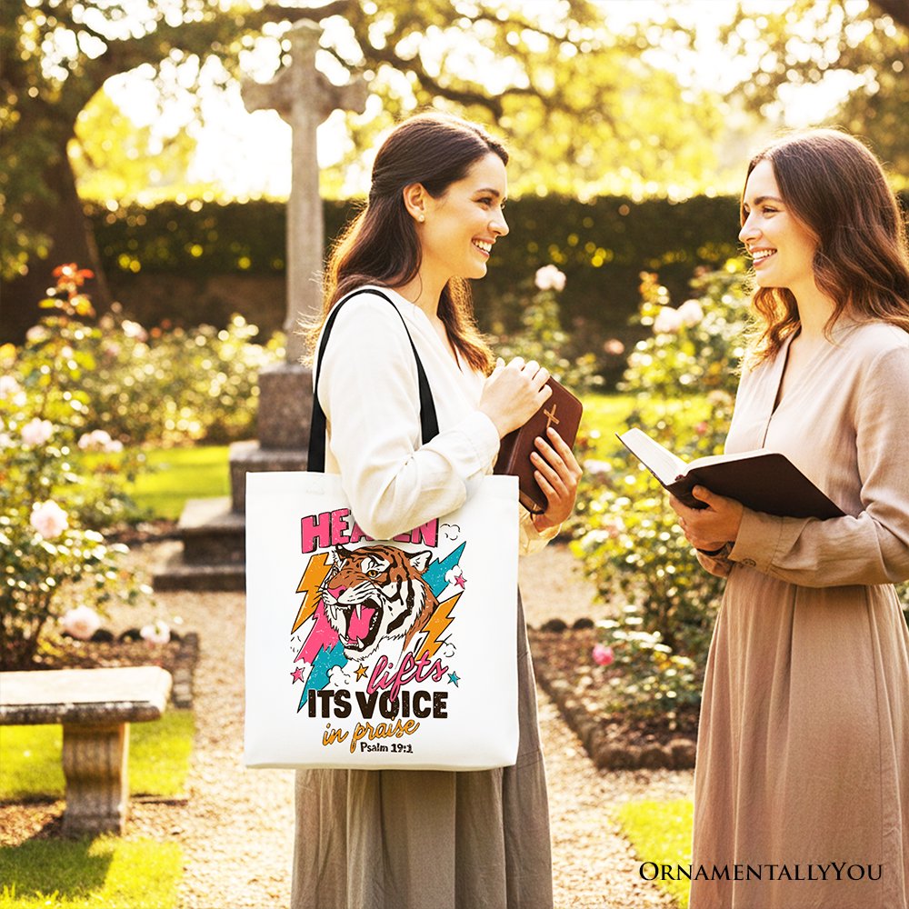 Heaven Lifts its Voice in Praise Christian Tote Bag, Tiger Psalm 191 Bible Verse Gift Shopper - Shaketea