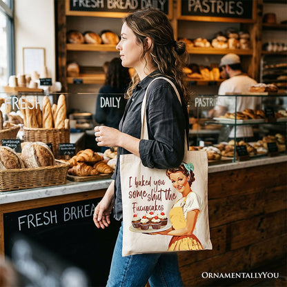 I Baked You Some Shut The Fucupcakes Tote Bag, Funny Retro Kitchen Gift Shopper for Quirky and Fun Bakers