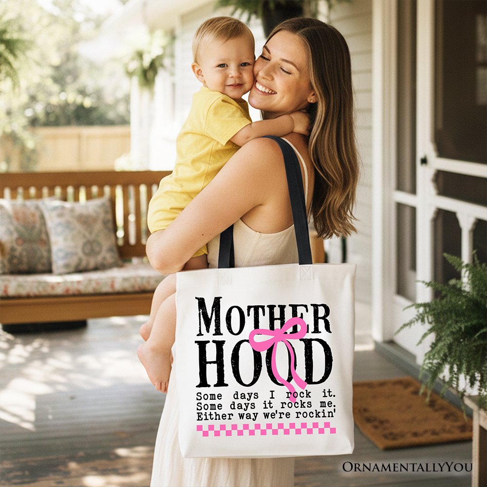 Motherhood Coquette Pink Bow Tote Bag, Retro Checkered Gift Shopper - Shaketea