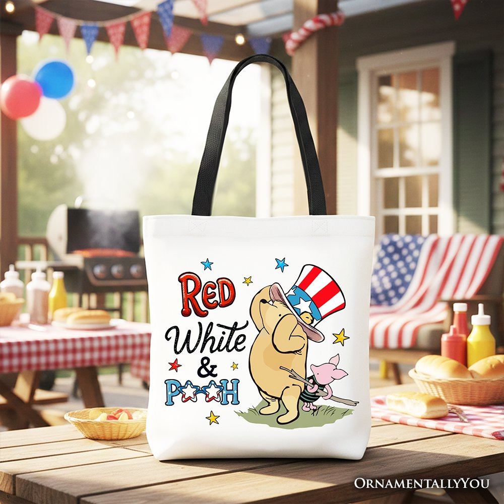 Red White & Proud Winnie-the-Pooh Tote Bag, 1926 A.A. Milne Patriotic 4th of July Gift Shopper - Shaketea