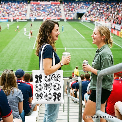 Soccer Balls Coquette Bows Tote Bag, Sports Mom Gift Shopper - Shaketea
