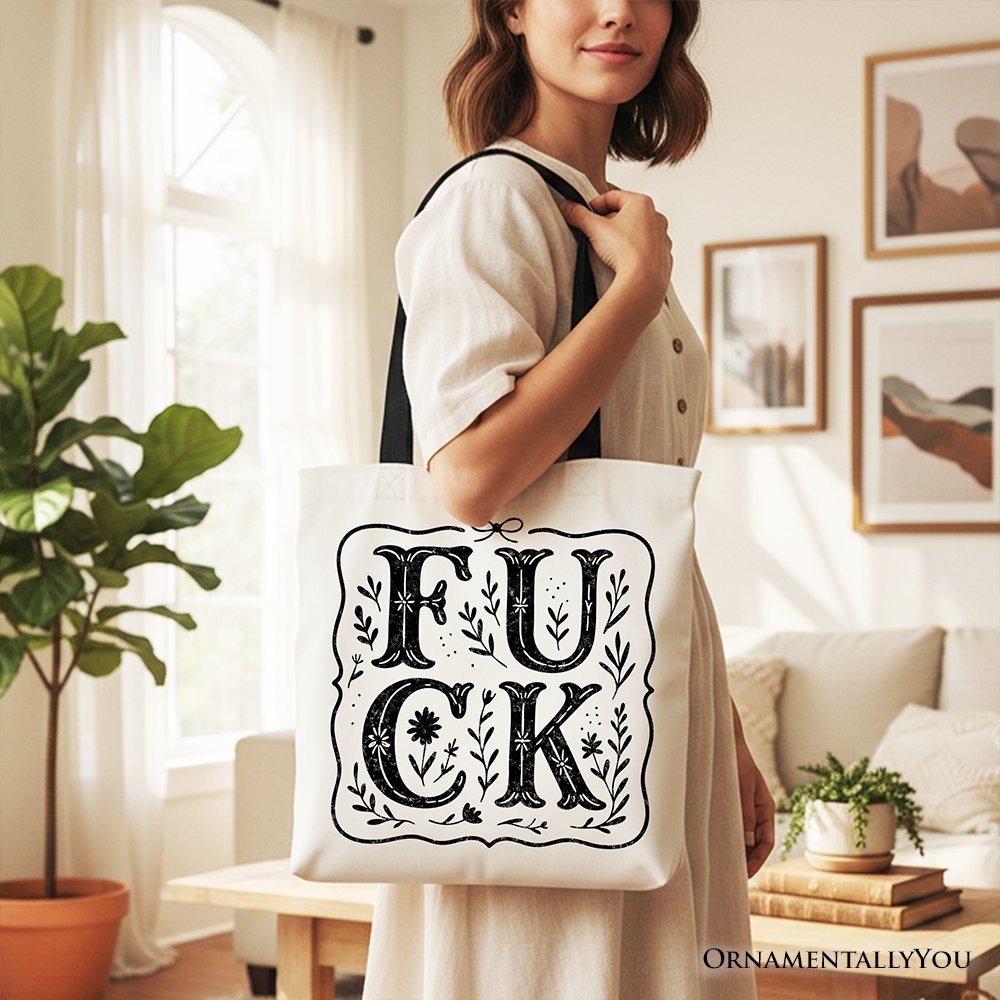 Sweary Wildflower Adult Humor Tote Bag, Western Boho Sassy Gift Shopper - Shaketea