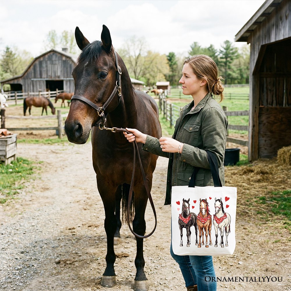 Valentine Horses Western Tote Bag, Cute Country Lover Gift Shopper - Shaketea