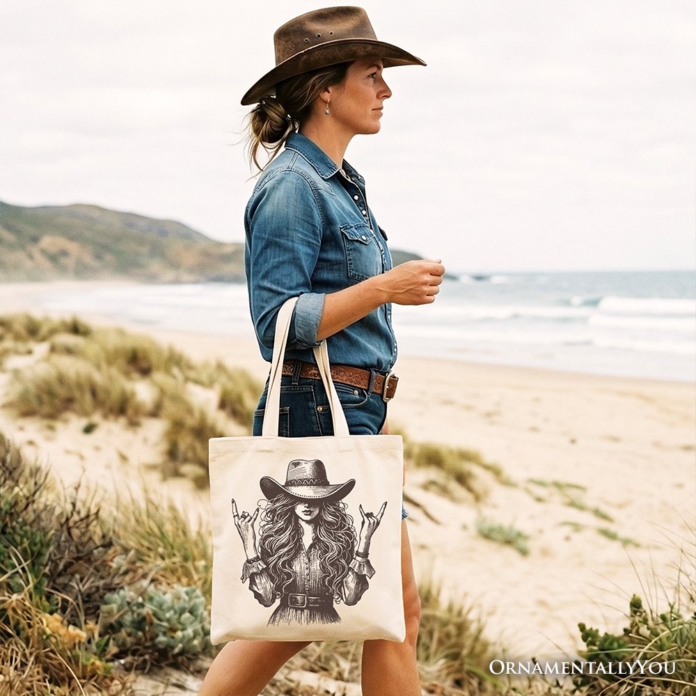 Western Cowgirl Rocker Tote Bag, Country Rodeo Style Gift Shopper - Shaketea