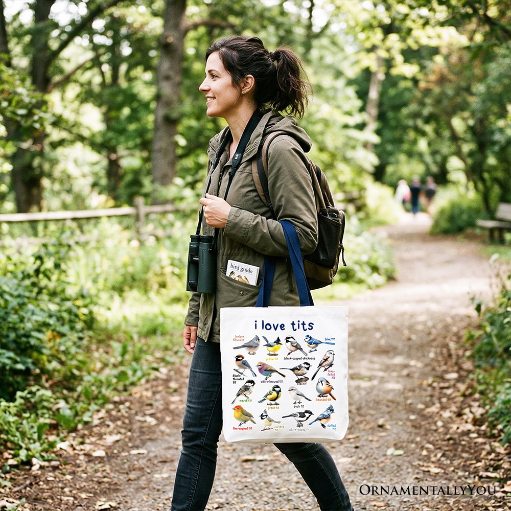 Whimsical Bird Tit Tote Bag, Funny Birdwatcher Gift Shopper Gift for Birder - Shaketea